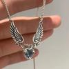 Vintage Gothic Heart Crown Angel Wings Pendant Necklace Women's Fashion Delicate Love Shaped Lockets Couple's Necklace