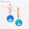 Colorful Round Large Crystal Drop Earrings For Women Wedding Jewelry Fashion Rose Gold Color Eardrop Gift