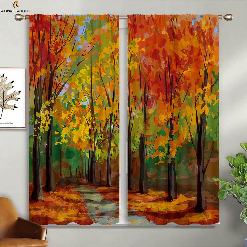 Шторы Misty Deep Forest Green Woods с 3D-печатью, подходящие для спальни, гостиной, кухни, декоративные шторы, 2 шт.