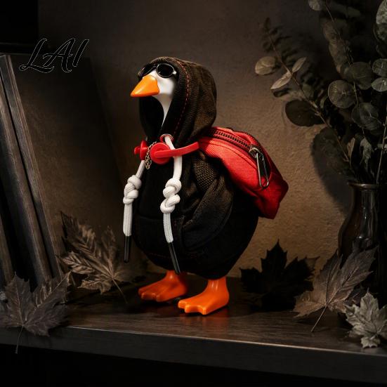Easy to Wear Statue Clothes 7 Inch Desk Goose Outfits Red Hoodie Sunglasses Necklace Backpack Headset Clothing for Mini Desktop Clothes Accessories