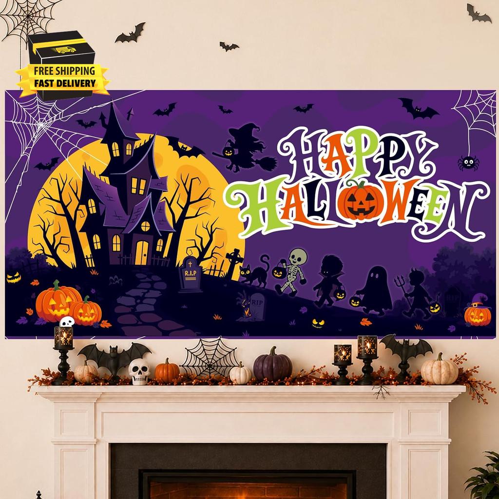 Halloween Decorations Outdoor, Halloween Backdrop 65" X 32.7" Plastic Banner for
