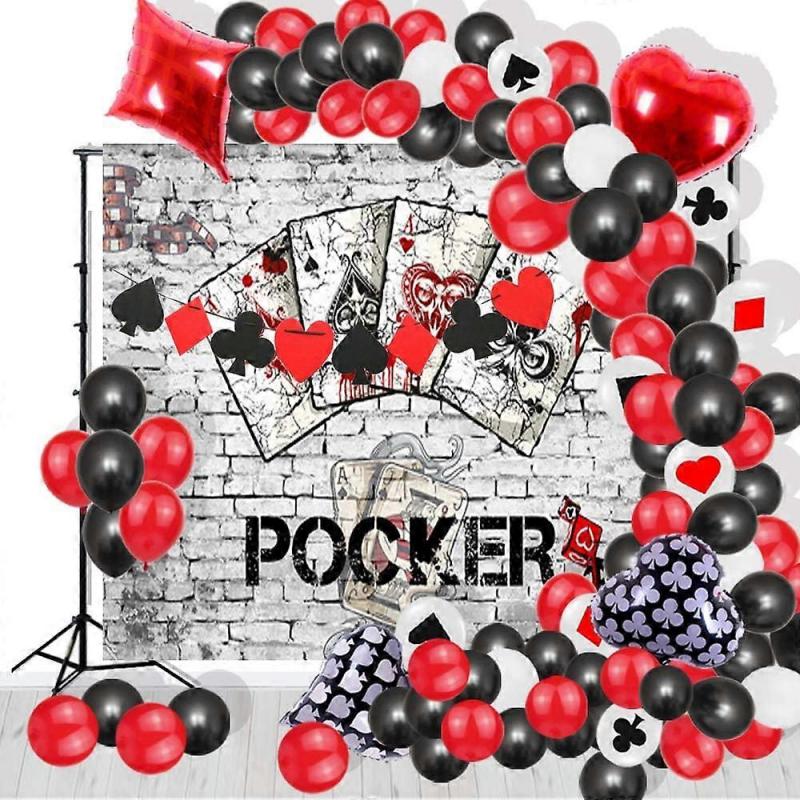 Casino Party Decorations 95pcs Game Night Balloons Garland Poker Banner Las Vegas Party Decorations Poker Black Red Casino Mylar Balloons Casino Birth
