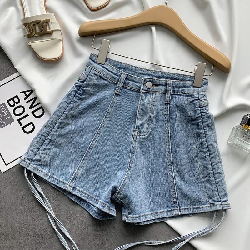 Модные универсальные джинсовые шорты на шнурке, женские летние, тонкие, с высокой талией, эластичные, тонкие, с широкими штанинами, супер короткие брюки