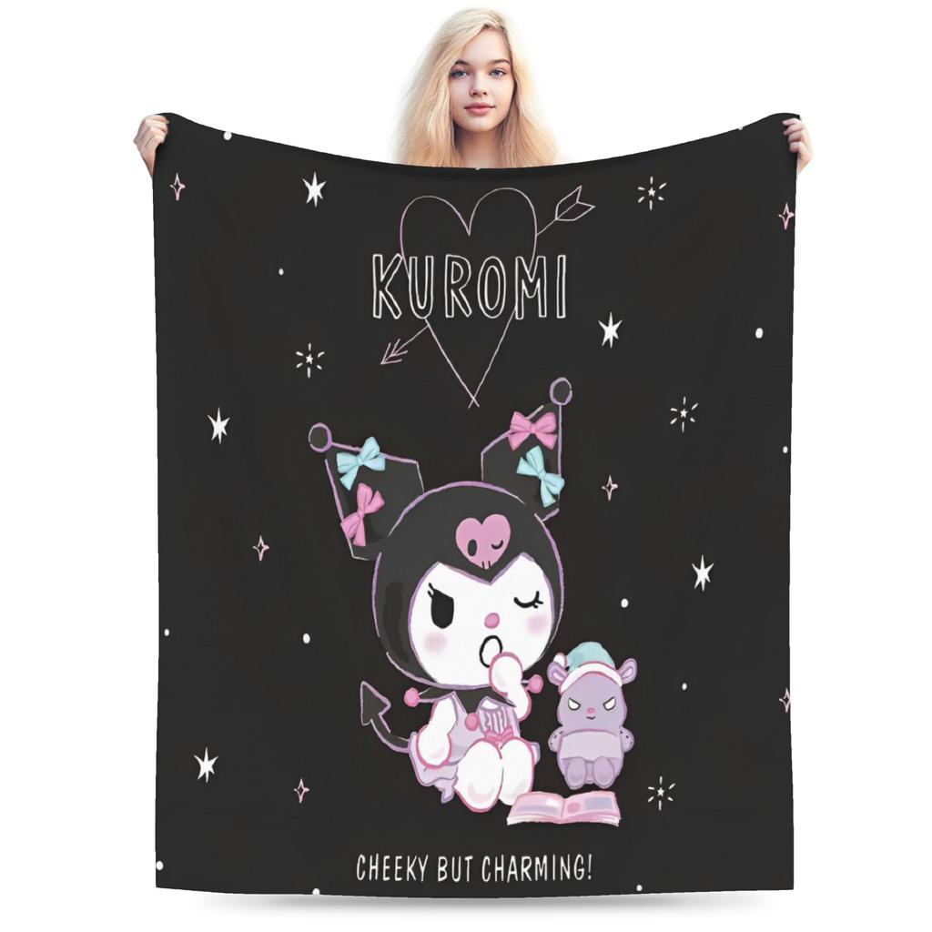 Cartoon Cool Cute Kuromi Fleece Throw Blanket  Blanket for Home Outdoor Super Soft Bed Rug