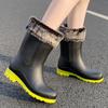 New Women Middle Barrel Rain Boots Non-slip Waterproof Safety Work Shoes Thickened And Warm Winter Outdoor Rain Boots Size 36-41