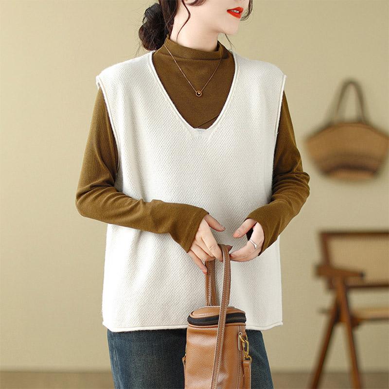 Жилет для женщин хлопковый топ без рукавов трикотажный свитер с V-образным вырезом жилет винтажный свободный повседневный жилет большого размера