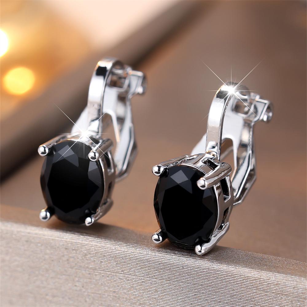 Овальный камень Радужный циркон Милые маленькие клипсы-серьги для женщин Винтажный серебристый цвет Помолвочная серьга Многоцветные хрустальные украшения