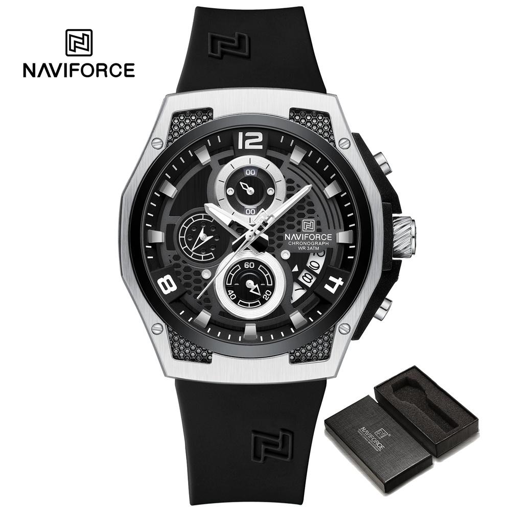 Naviforce Мужские повседневные спортивные резиновые часы кварцевый хронограф водонепроницаемые светящиеся модные часы NF8051T