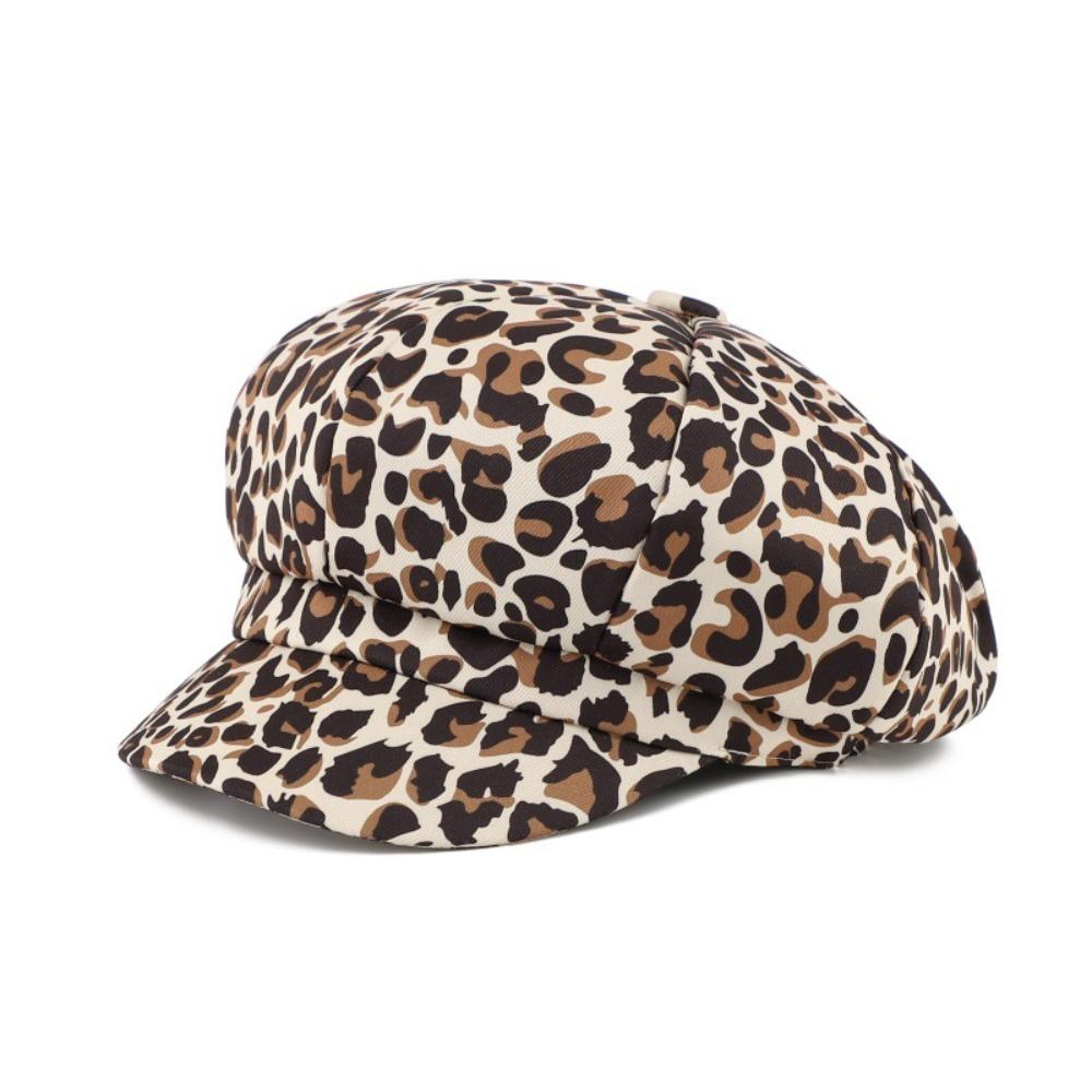 Y2K Leopard Print Octagonal Hat Spot Peaked Cap Cute Women Beret Ladies