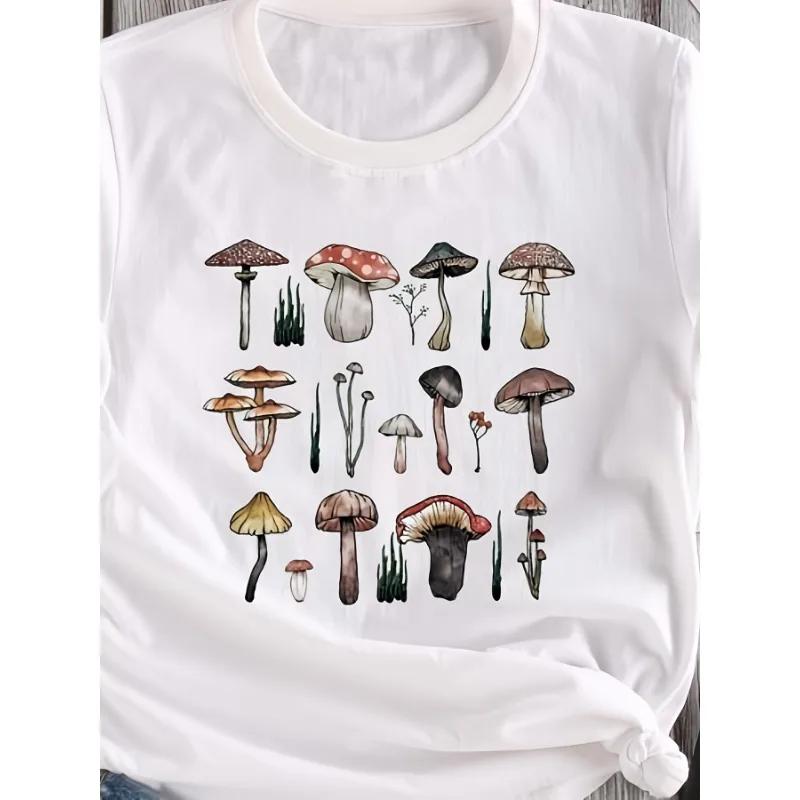 Футболка Dream The Mushroom, милая женская футболка Harajuku Vintage 80-х 90-х годов, хлопковая футболка с коротким рукавом, кавайная графика, забавная уличная одежда