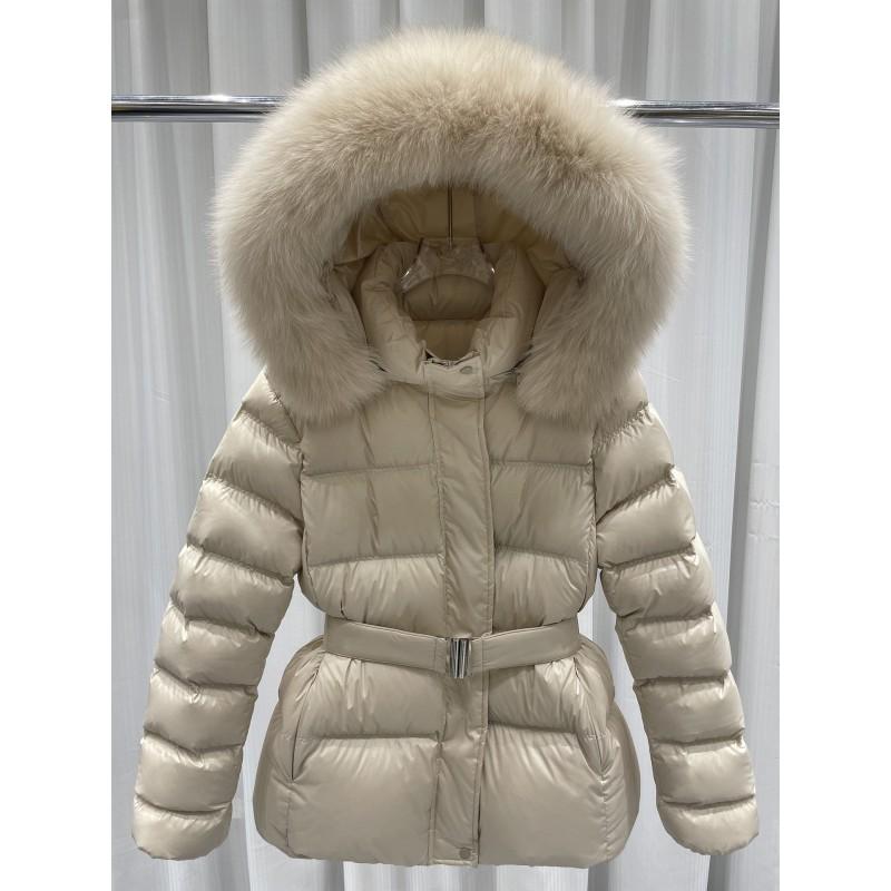 Korean Chic Winter Retro Hooded Puffer Coat With Detachable Fur Trim Belted Waist Warm Cotton Jacket