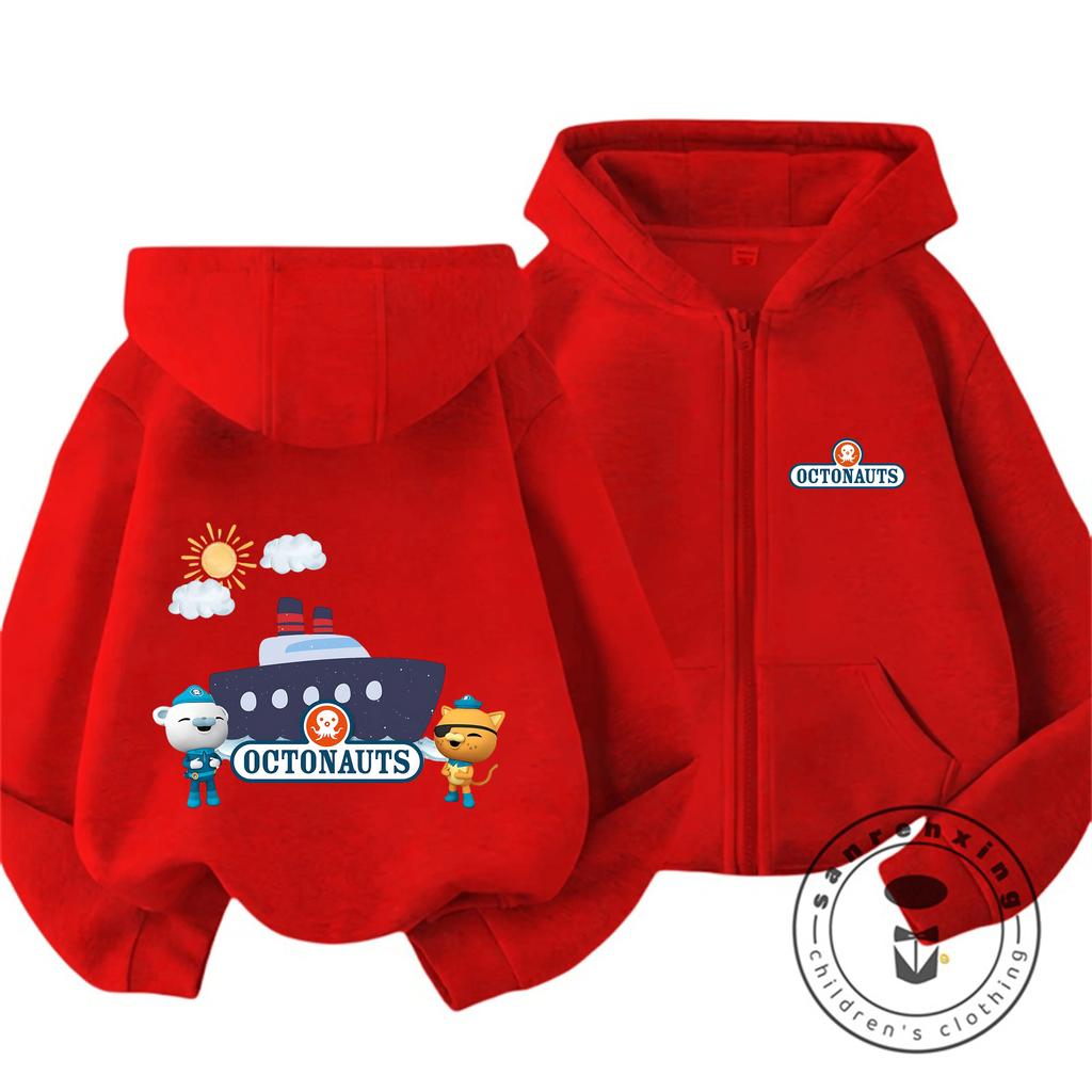 Oversized Octonauts Graphic Zip Hoodie For Boys Girls 3-14 Years Soft Kawaii Anime Fall Winter Jacket