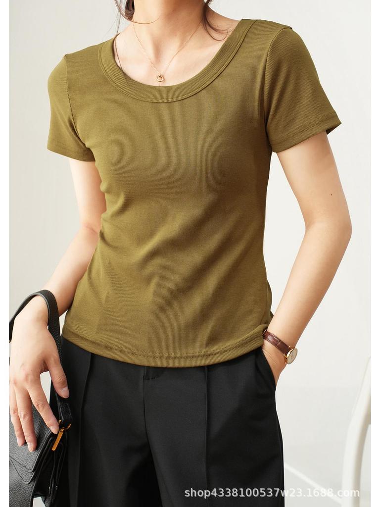 2024 Women's U-Neck Cotton Short-Sleeve Loose Slim Fit T-Shirt