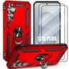 Protective Case - BOOLING - for Samsung Galaxy S25 Plus - Red - 2 Tempered Glasses - Rotating Ring