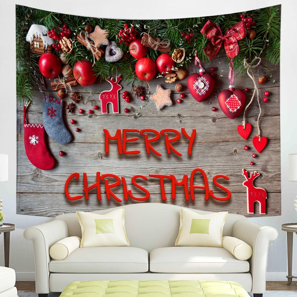С Рождеством Гобелен Снежинки Санта-Клаус Зимняя ночь Рождественская елка Настенный камин Подарок Новогодние украшения для дома