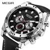 Men's Army Sports Chronograph Quartz Watches Leather Strap Luminous Waterproof Wristwatch Man Relogios Clock 2094 Silver