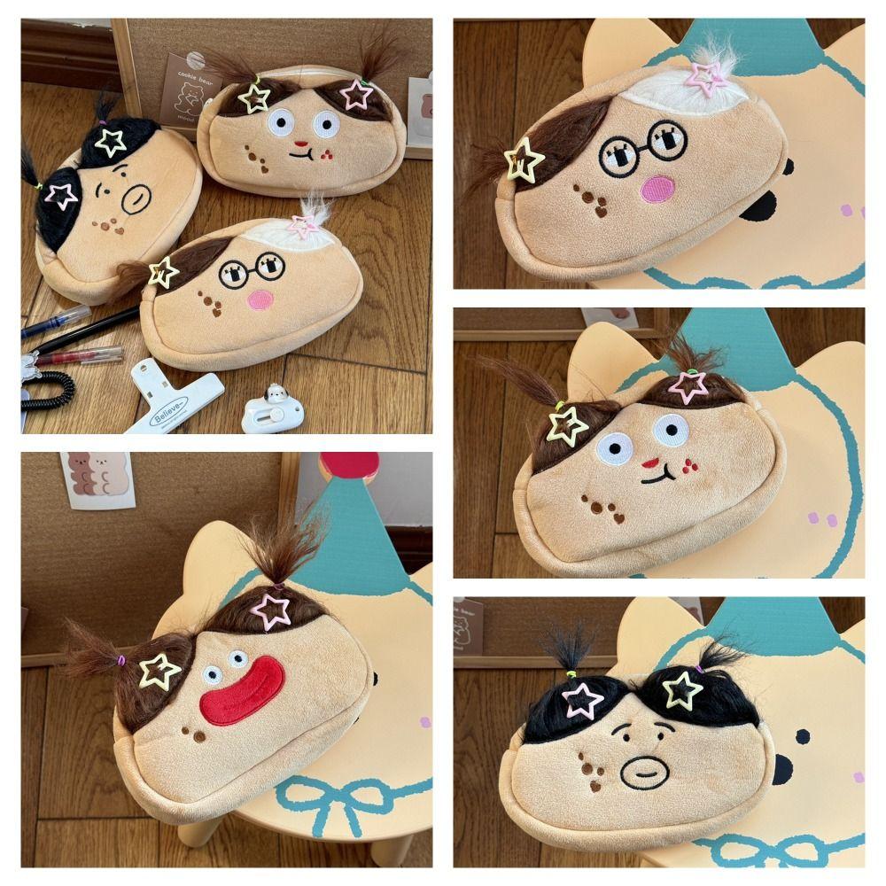 Cute Facial Expression Plush Pencil Case Large Capacity Funny Makeup Bag Pencil Box