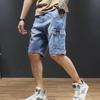 Men's Summer Lightweight Multi-Pocket Denim Work Shorts - Straight Fit, Loose, Elastic, Trendy Mid-Length.