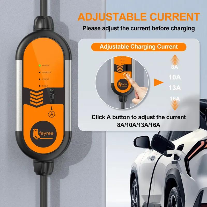feyree Portable EV Charger Type2 16A 3.5KW EVSE Charging Cable Type1 SAE J1772 EU Plug Controller Wallbox for Electric Car
