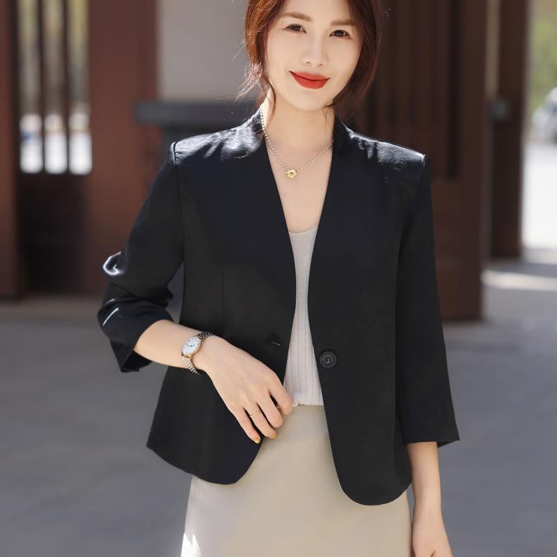 Приталенный блейзер с рукавом семь восьмых для миниатюрных женщин - Солнцезащитная куртка на весну/лето