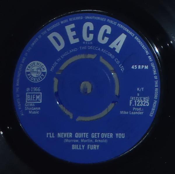 7-дюймовая пластинка BILLY FURY - I'll Never Quite Get Over You F12325 Decca 1966 UK Рок Б/У