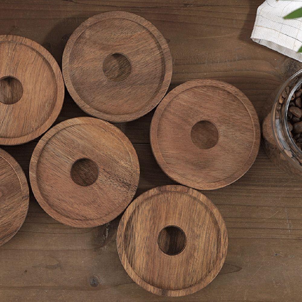 Clear Glass Food Storage Jar Wooden Lid Tea Storage Holder Multi-Use Airtight Canisters Sugar