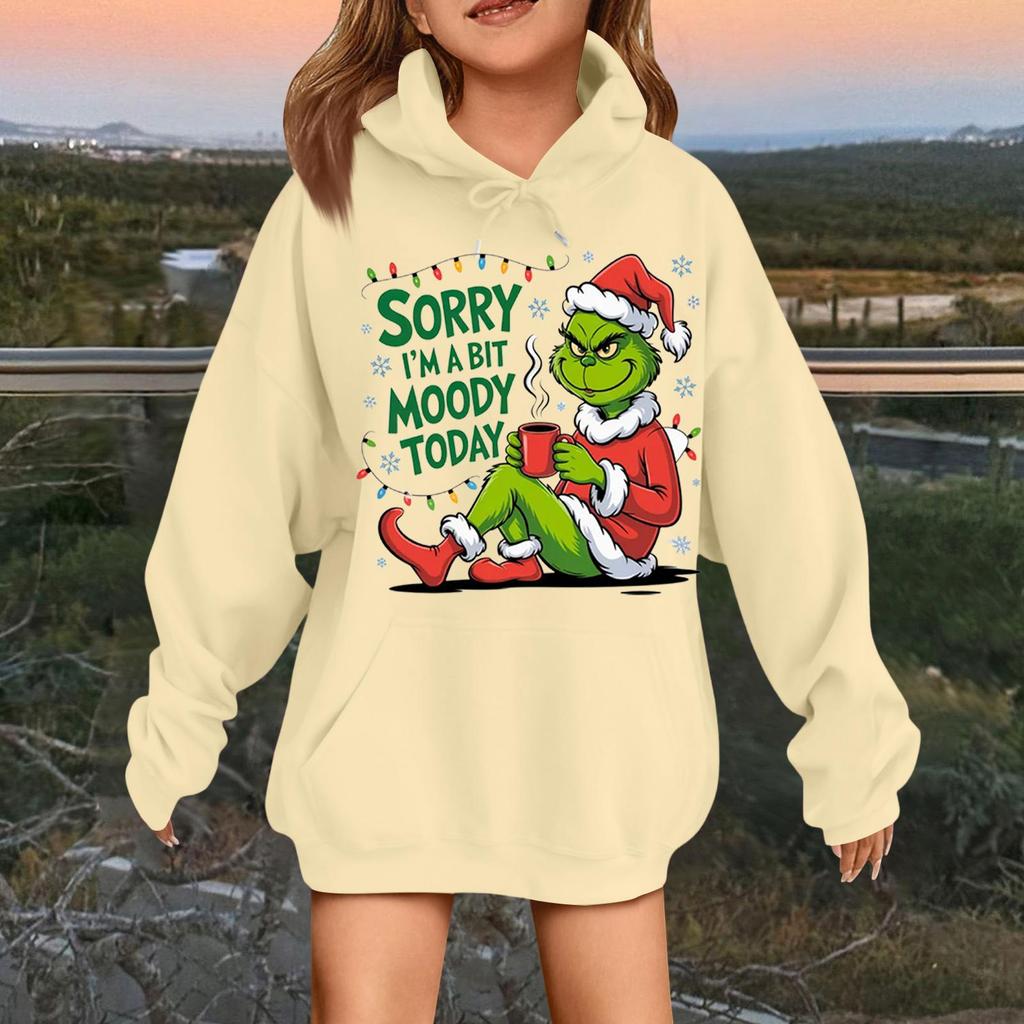 Children's Fashionable Casual Long-sleeved Loose Christmas Print Pullover Hooded Sweatshirt