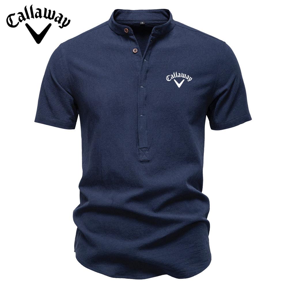 Callaway Летняя Новая Вышитая Рубашка Business Casual Женская Хлопково-Льняная Рубашка с Коротким Рукавом Стойка Хлопковая Рубашка
