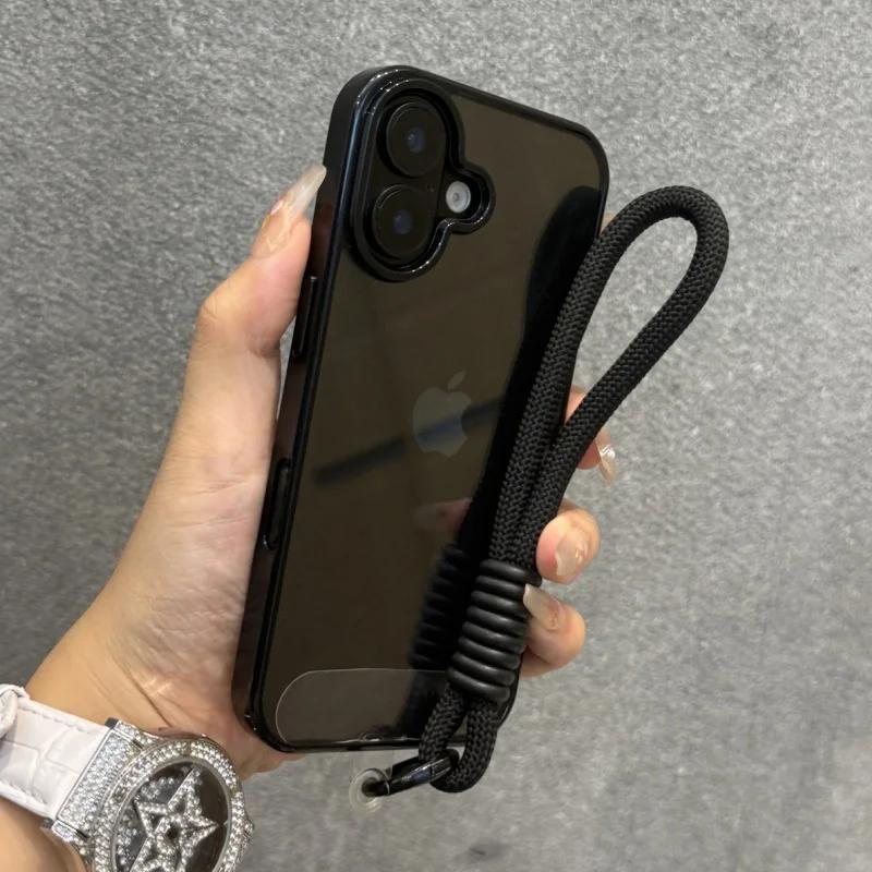 Роскошный чехол-бампер конфетного цвета со шнурком для iPhone 17 16 15 14 13 12 11 Pro Max Plus Прозрачная акриловая противоударная крышка