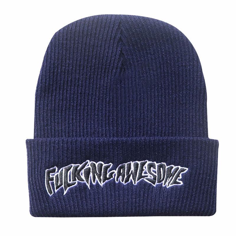 European and American men's and women's trendy hats FUCKING AWESOME Knitted hat, pullover hip-hop hat, woolen hat, unisex cold weather hat