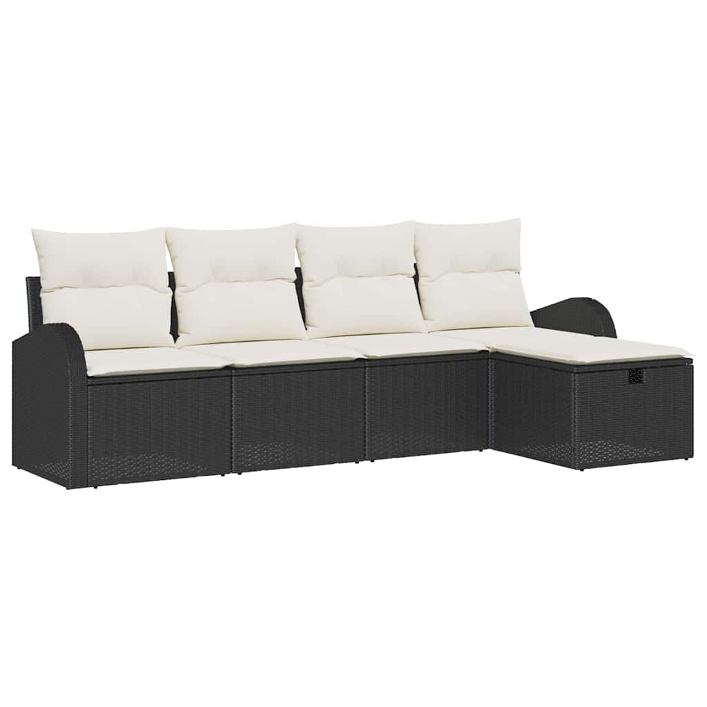 5 Piece Sofa Set with Cushions Black and Cream Poly Rattan