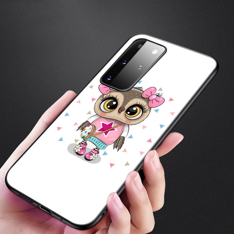 Cartoon Owl Cute Owls Phone Case For Samsung Galaxy S20 S21 FE S10 Lite Note 20 10 Lite S8 S9 S10E S10 Plus Ultra Black Cover