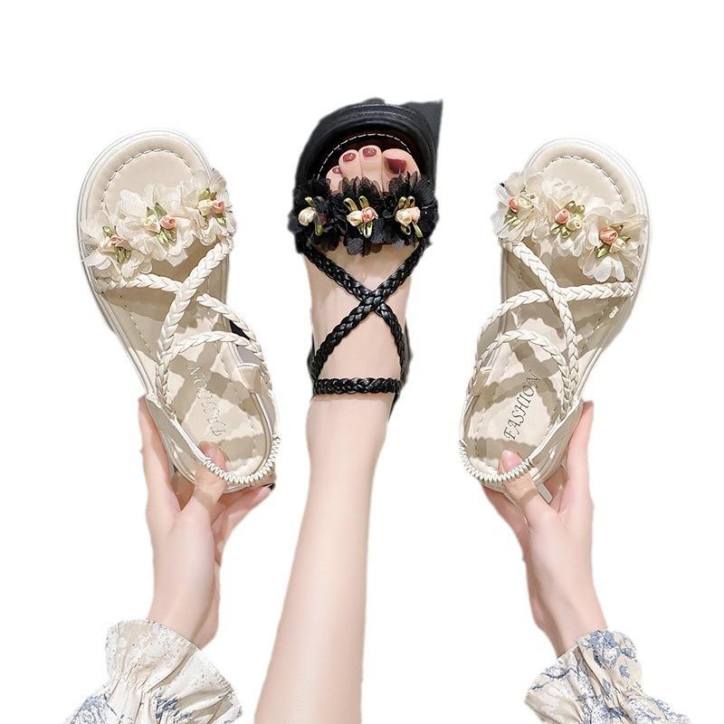 Sandals Women Wear Beautiful Fairy Style In Summer 2024 New with Skirt Flower Platform High-heeled Sandals