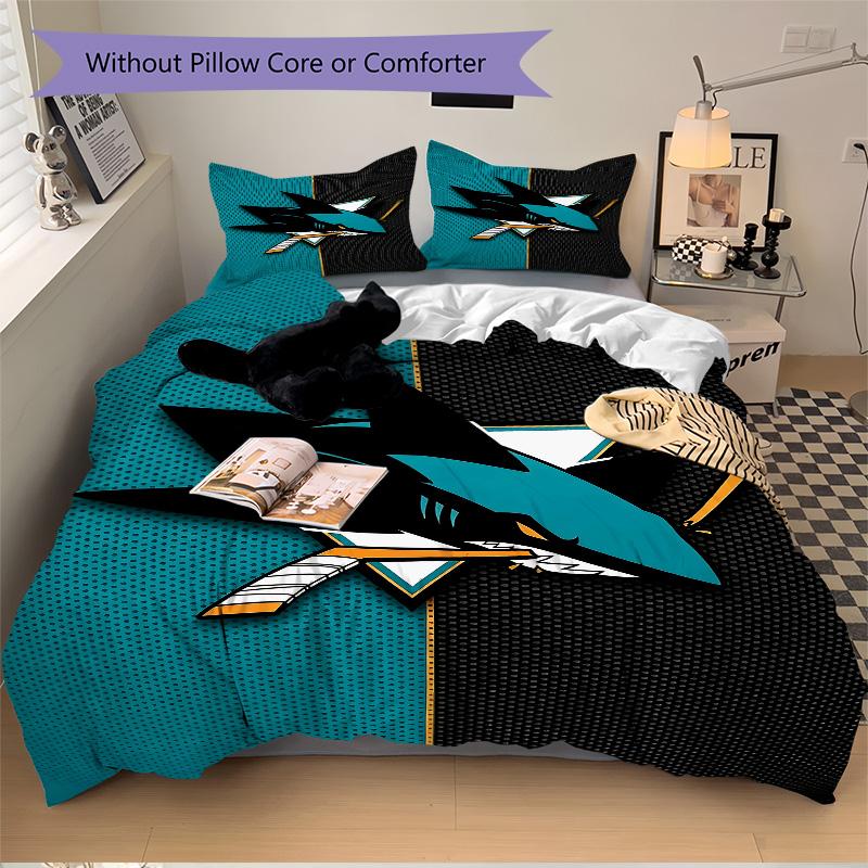 San Jose Sharks Logo Print 3Pcs Bedding Setduvet Cover With 2 Bedropillowcase Home Birthday Gift