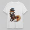 Men's Steampunk Short T-Shirt Fox Blue Top Hat Bronze Machinery Soft Oversize