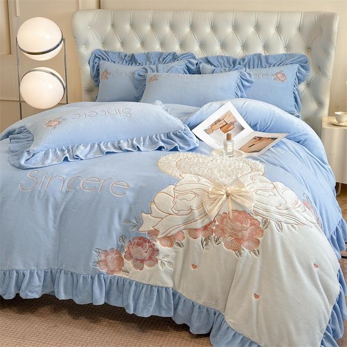 Комплект из четырех предметов из молочного флиса, утепленные простыни, пододеяльник, комплект из четырех предметов в стиле принцессы, постельное белье.