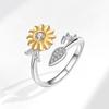 Fashionable Two Tone Sunflower Open Ring For Women With Zircon Stone Flower Jewelry