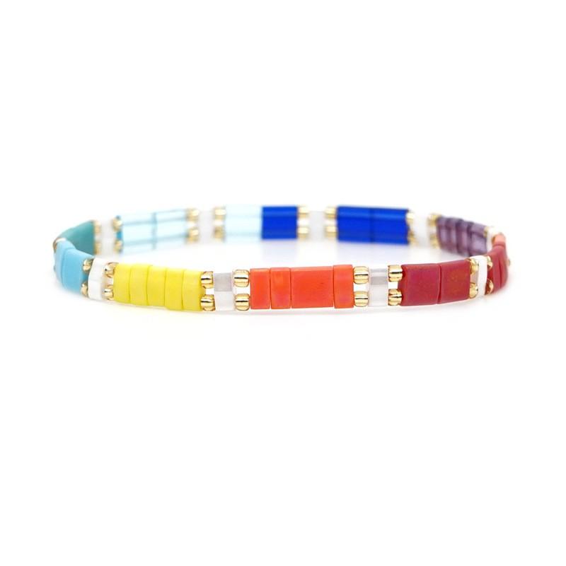 Boho Style Tila Bead Rainbow Braided Bracelet Couples Handmade Geometric Charm Jewelry