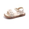 Girls Summer Sandals 2024 New Princess Kids Beach Shoes Rubber Out-sole Ruffles Pleated with Pearls Beading Open Toes Sweet Soft