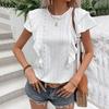 Summer Women Hollow Out White Shirt Ruffled Solid Blouse Tops