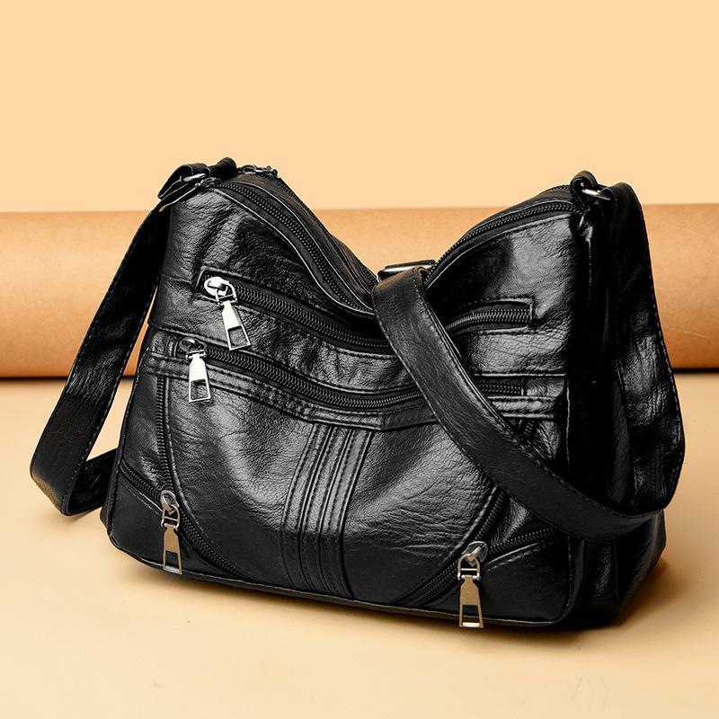 Middle-aged and Elderly Women's Bag Soft Leather One-shoulder Crossbody Bag Middle-aged Casual Women's Backpack New Multi-layer Women