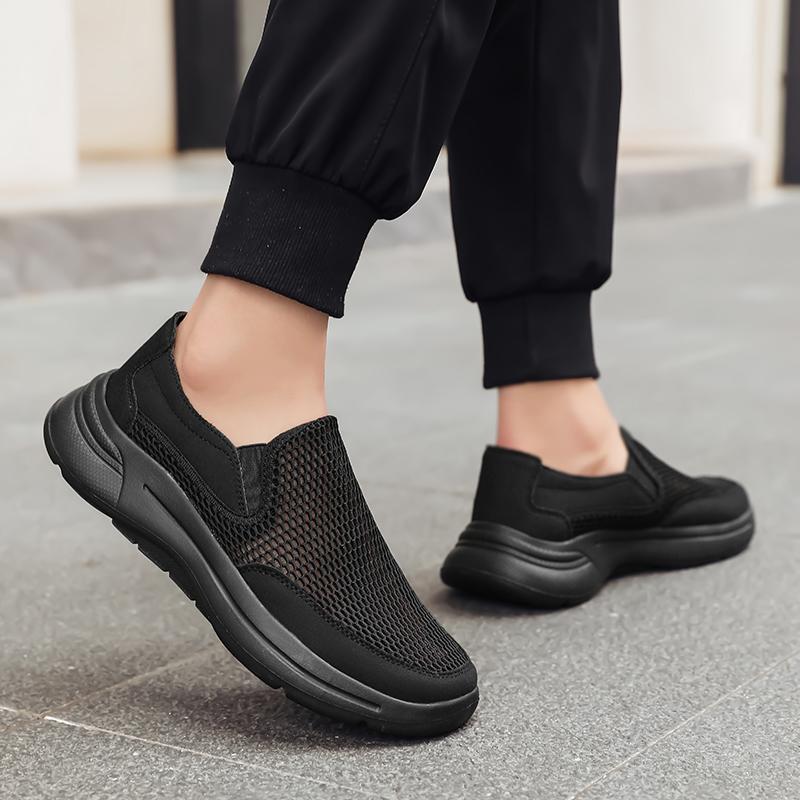 Fashion 2025 Men Mesh Loafers Walking Shoes Outdoor Summer Flats Black Fitness Sports Sneakers Comfortable Big Size 39-48