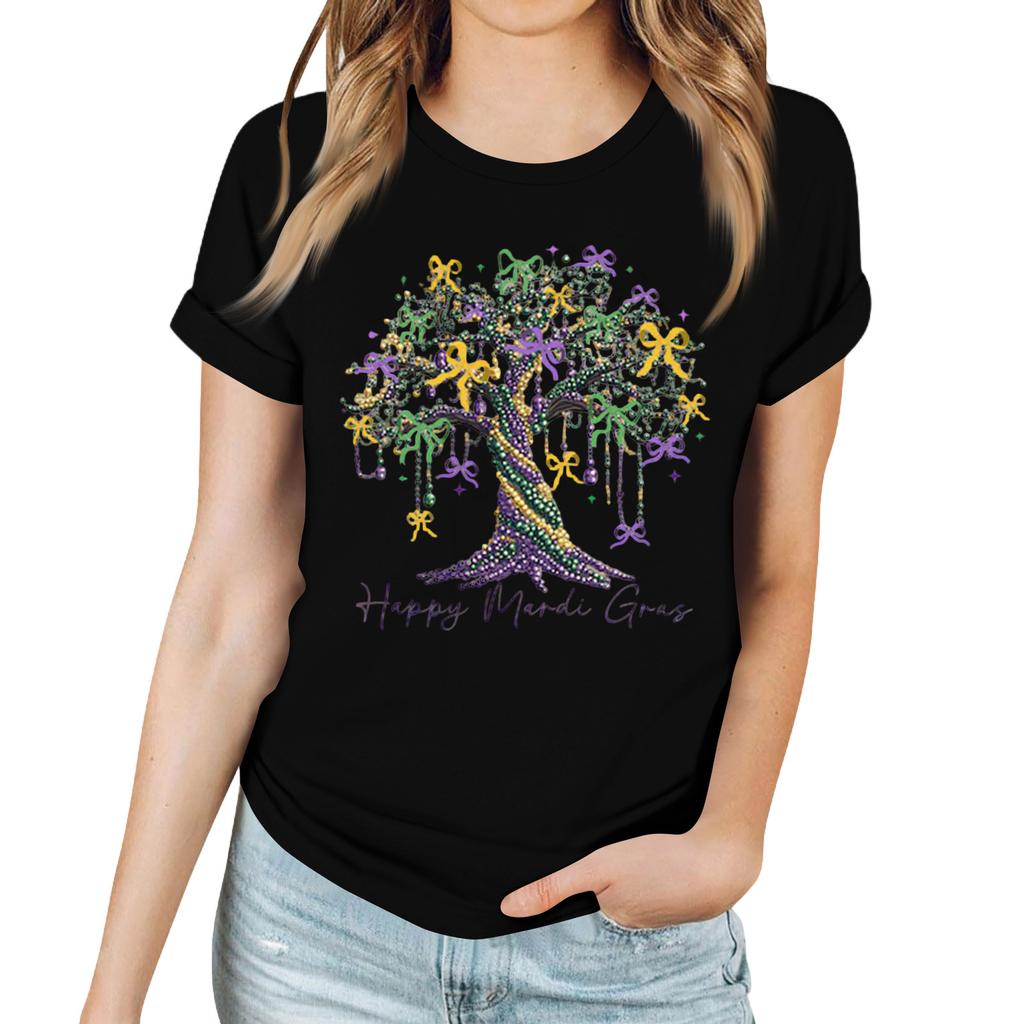 Женская повседневная футболка с карнавальным принтом, пуловер с круглым вырезом, топ с коротким рукавом