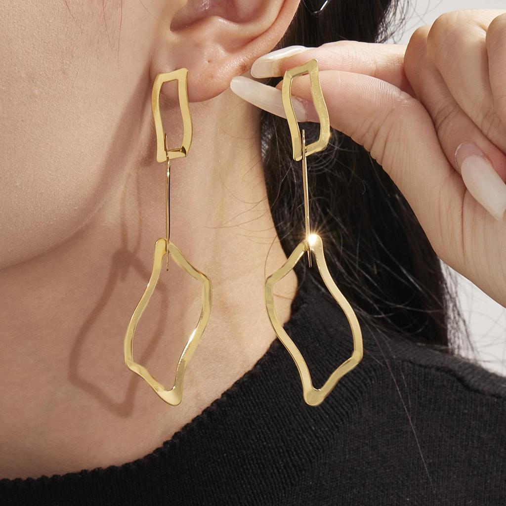 Oumika Позолоченный 18К Необычный Ювелирный Набор: Серьги, браслет и ожерелье из нержавеющей стали