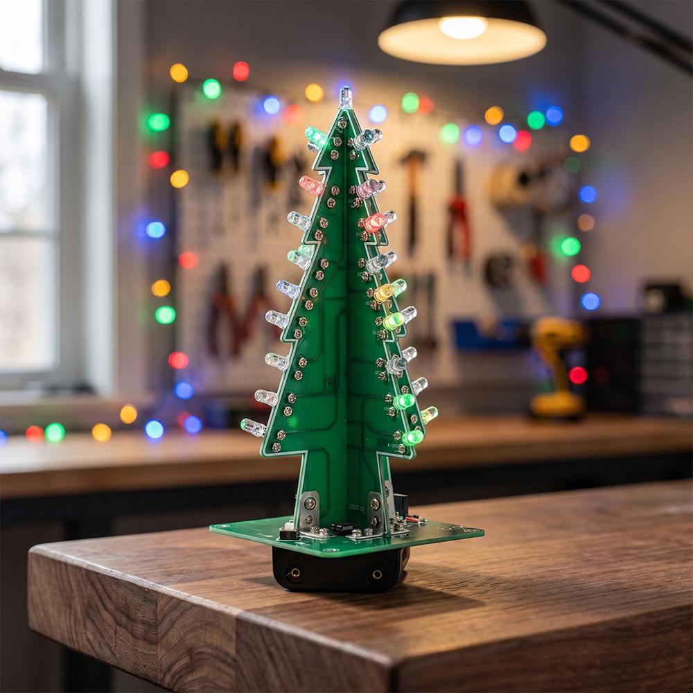 DC 4.5-5V 3D Christmas Tree LED DIY Kit Red/Green/Yellow LED Flash Circuit Kit Electronic Fun Suite Christmas Festival Decor
