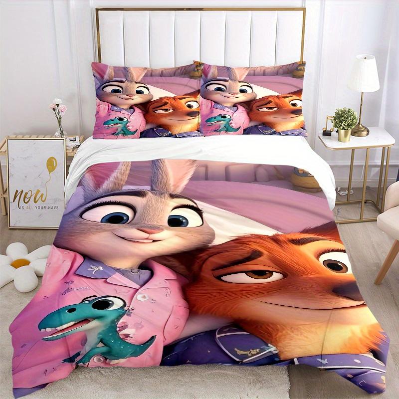 3pcs Nick & Judy and Pets Quilt Set - Soft and Comfortable Bedroom, Guest Room and Dorm Decor Bedding Set 1 Quilt Cover + 2 Pillowcases.S074