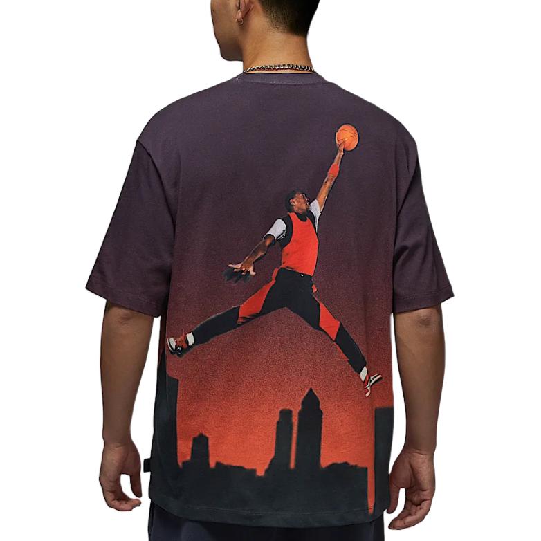 Jordan FW24 Серия Jumpman Градиентная Удобная Мягкая Футболка с Коротким Рукавом Мужские Топы Красный Черный HJ2317045