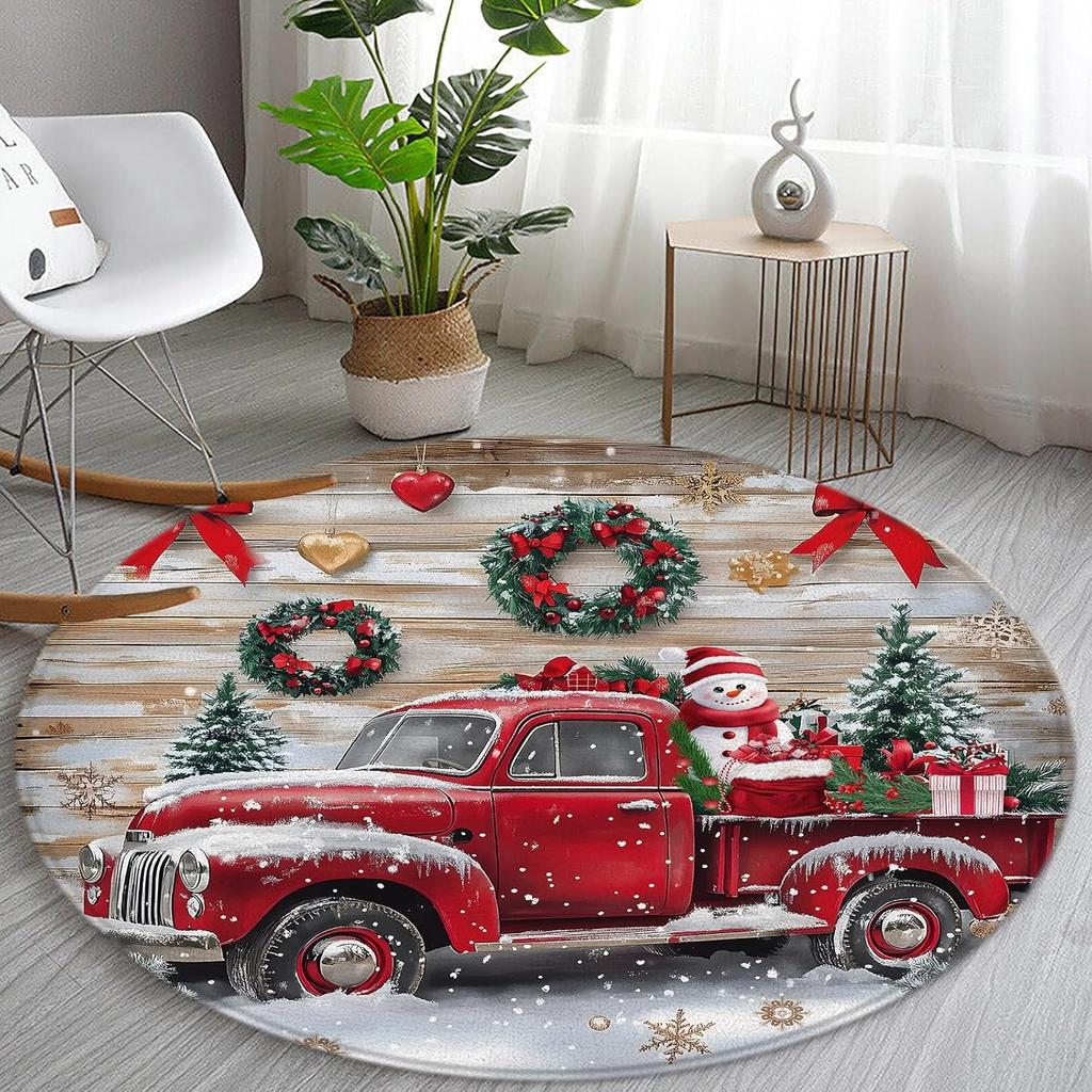 Winter Christmas Round Rug for Living Room Non Slip Bedroom Mats Circle Rugs for Room Home Christmas Decorations Carpet