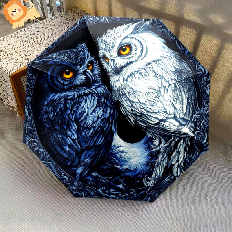 Узор "Две совы", автоматический складной зонт, портативная и складная конструкция, 8 спиц, рождественский или день рождения подарок.