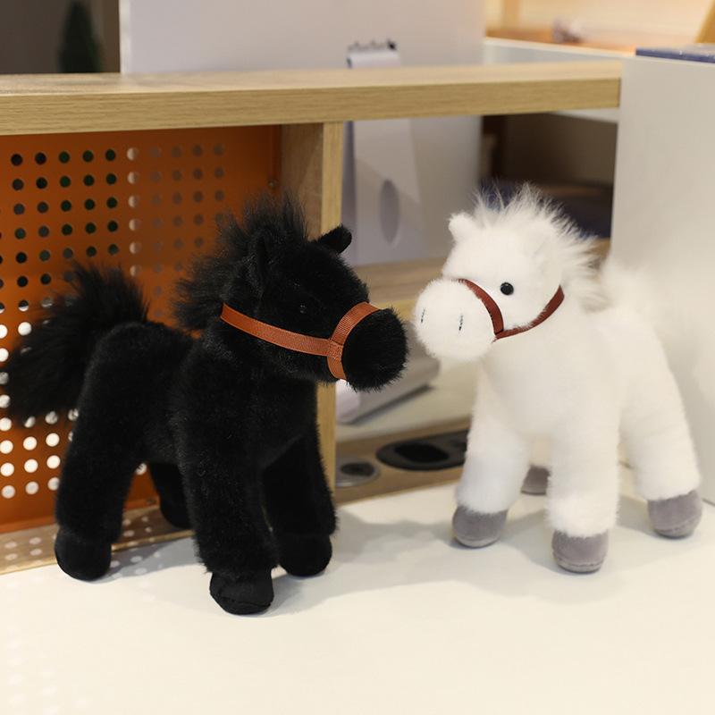 Cute Simulation Little White Horse Doll Plush Toy Foal Black Hat Doll Children'S Doll Birthday Gift